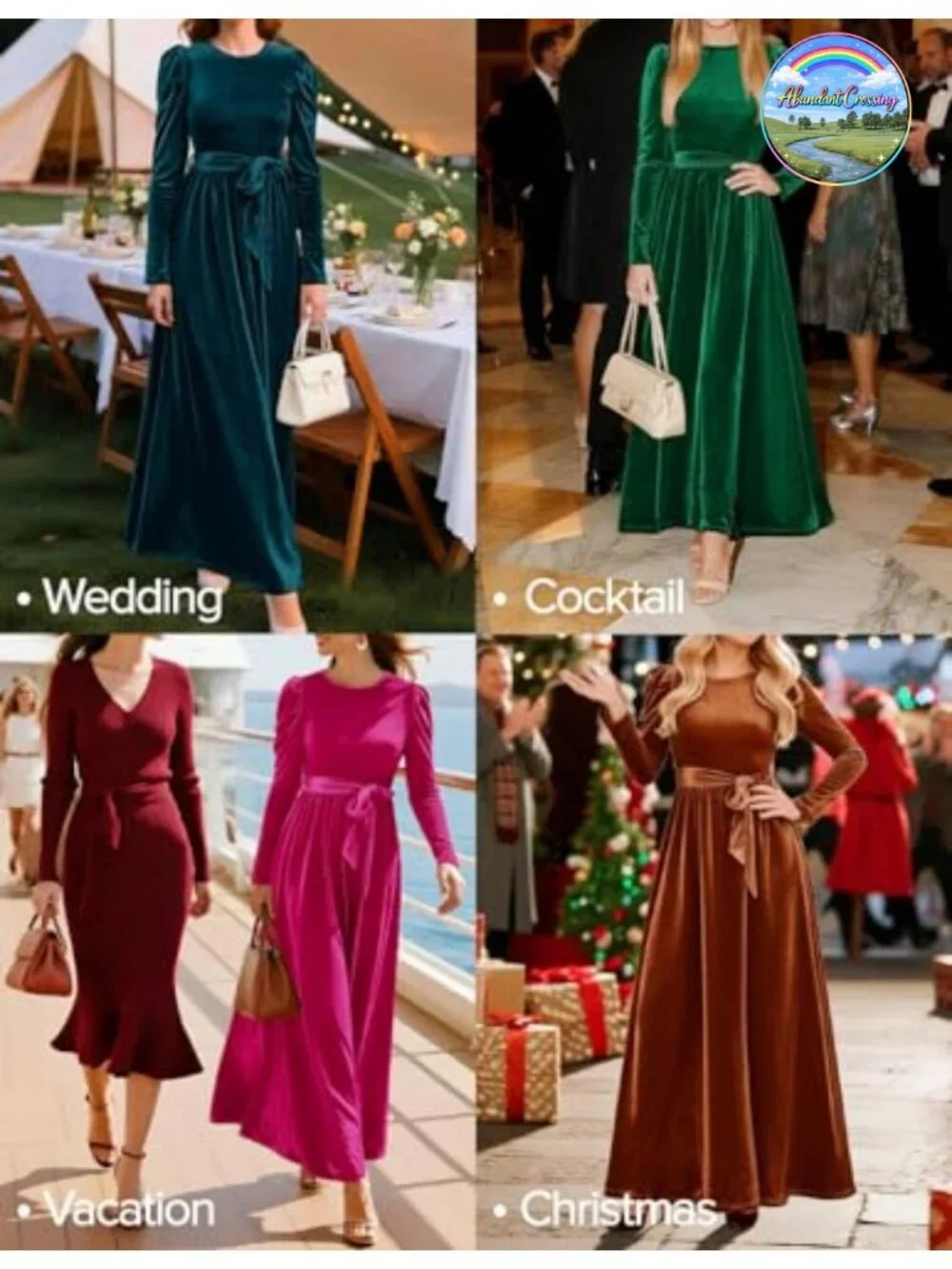 Velvet Long Sleeve Maxi Dress Puff Sleeve Formal Evening